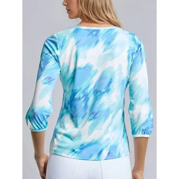 Jones New York Women’s Watercolor‑Print 3/4‑Sleeve Top Blue Multi S $59.50 NWT - Picture 2 of 7